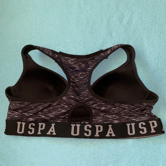 U.S. POLO ASSN. sports bra black gray key hole racer back lightly padded size L - Picture 2 of 7